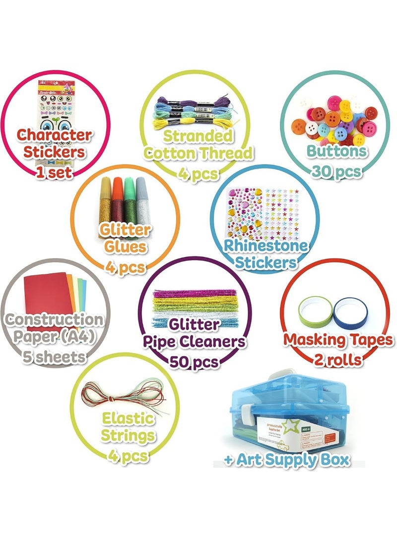 Capstro Kids DIY Arts & Crafts Supplies Kit – 1000+ Pcs Blue Craft Materials Box with Pom Poms, Felt Shapes & Twist Sticks | Creative Art Set for Hands-On Craft Play - Image 3